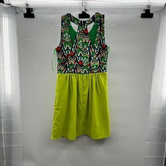 C Luce Women's Sleeveless A-Line Dress Lime/Multi Cut Out Back Size Small - Picture 7 of 9